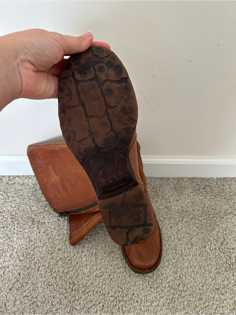 Born Tall Tan Leather Side-Zip Riding Boots